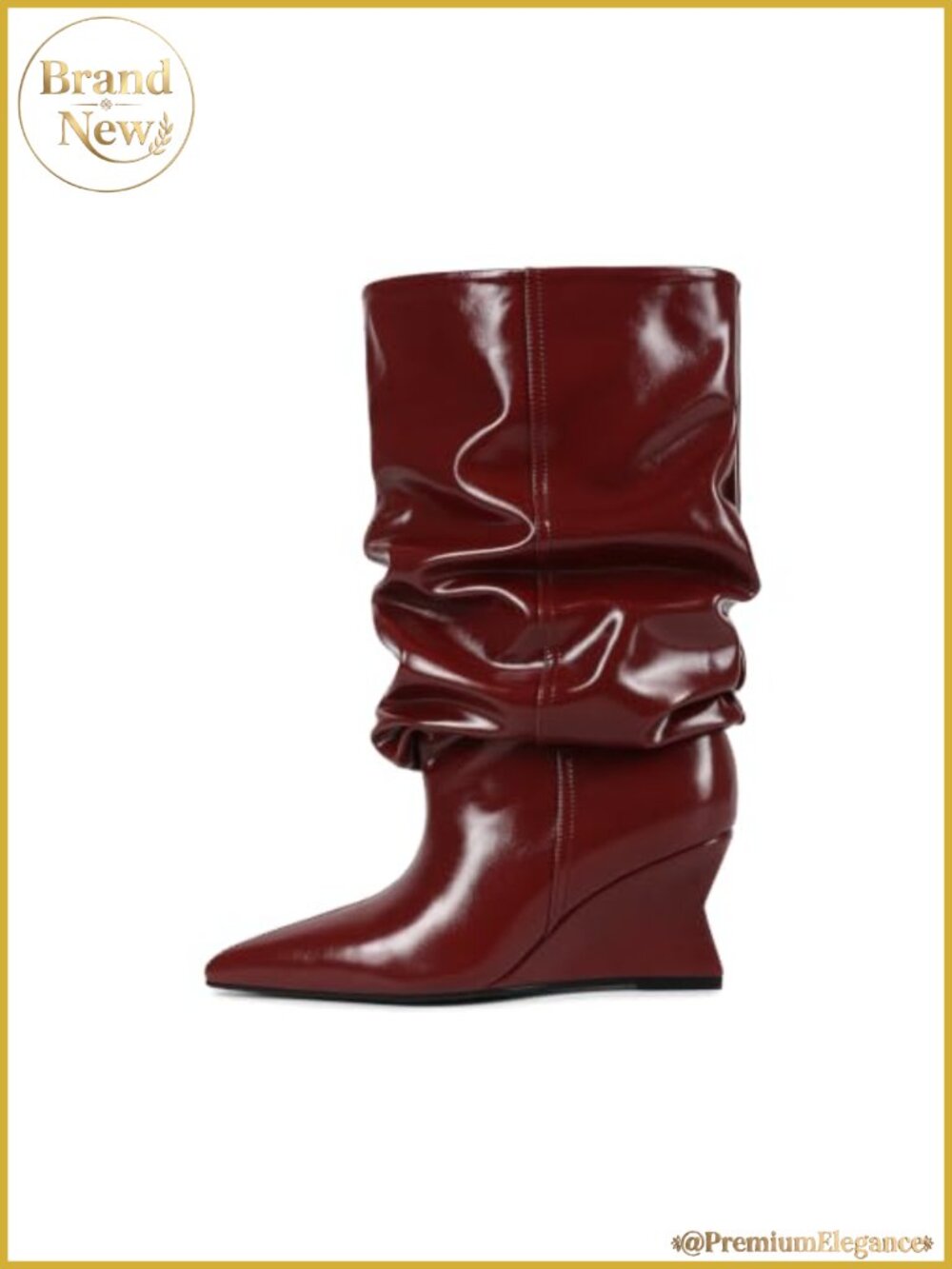 Womens Slouchy Mid Calf Boots Pointed Toe Wedge Heels Pull On Wide Calf